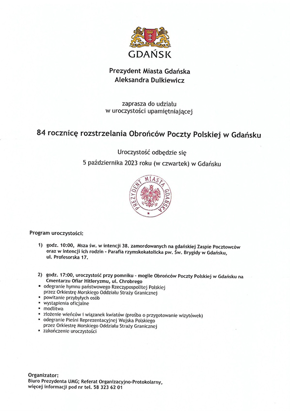 �z�ak 84 rocznica rozstrzelania Obro�c�w Poczty Polskiej