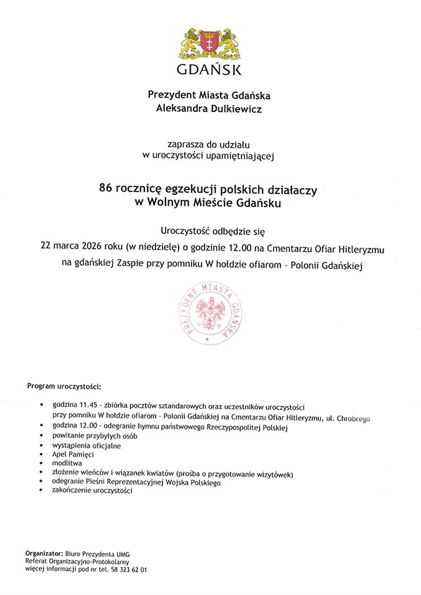 86 rocznica egzekucji polskich dzia�aczy w Wolnym Mie�cie Gda�sku